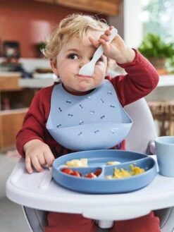 Bavoir Avec Récupérateur En Silicone Blanc Terrazzo - Vertbaudet -Vertbaudet Soldes Magasin bavoir avec recuperateur en silicone 5