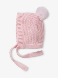 Bonnet Forme Capuche à Pompon Bébé Fille Rose - Vertbaudet
