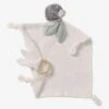 Doudou Carré En Coton Bio* Et Polyester + Hochet Rond LOVELY NATURE Blanc Moyen Uni Avec Decor - Vertbaudet