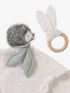 Doudou Carré En Coton Bio* Et Polyester + Hochet Rond LOVELY NATURE Blanc Moyen Uni Avec Decor - Vertbaudet -Vertbaudet Soldes Magasin doudou carre en coton bio et polyester hochet rond lovely nature 2