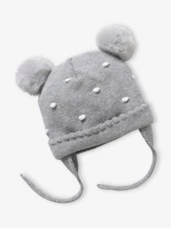 Ensemble à Pois Bonnet + Snood + Moufles Bébé Fille Gris Chiné Foncé - Vertbaudet -Vertbaudet Soldes Magasin ensemble a pois bonnet snood moufles bebe fille 1