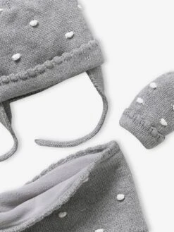 Ensemble à Pois Bonnet + Snood + Moufles Bébé Fille Gris Chiné Foncé - Vertbaudet -Vertbaudet Soldes Magasin ensemble a pois bonnet snood moufles bebe fille 4