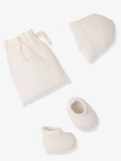 Ensemble Bébé Naissance Chaussons Et Bonnet Tricot Bio écru - Vertbaudet
