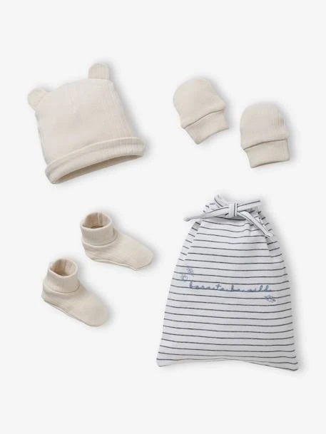 Ensemble Bonnet + Moufles + Chaussons Bébé Garçon En Maille Ajourée Beige Clair - Vertbaudet 1 Ensemble Bonnet + Moufles + Chaussons Bébé Garçon En Maille Ajourée Beige Clair - Vertbaudet