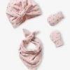 Ensemble Bonnet + Moufles + Foulard + Sac Bébé Fille En Maille Imprimée Personnalisable Bois De Rose - Vertbaudet