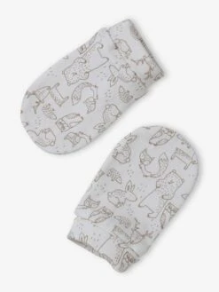 Ensemble Bonnet + Moufles + Foulard + Sac Bébé Imprimé Personnalisable Taupe - Vertbaudet -Vertbaudet Soldes Magasin ensemble bonnet moufles foulard sac bebe imprime personnalisable 5