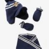 Ensemble Bonnet + Snood + Moufles Bébé Fille Bleu Ardoise Foncé Rayé - Vertbaudet