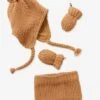 Ensemble Bonnet + Snood + Moufles Bébé Fille Havane - Vertbaudet