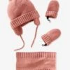 Ensemble Bonnet + Snood + Moufles Bébé Fille Rose - Vertbaudet