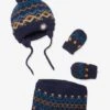 Ensemble Bonnet + Snood + Moufles Bébé Garçon Marine Imprimé - Vertbaudet