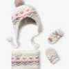 Ensemble En Maille Jacquard Bonnet + Snood + Moufles Bébé Fille écru - Vertbaudet