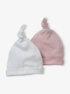 Lot De 2 Bonnets Bébé Rose Pâle - Vertbaudet -Vertbaudet Soldes Magasin lot de 2 bonnets bebe 2