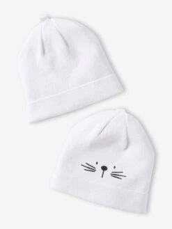 Lot De 2 Bonnets Bébé En Coton Blanc - Vertbaudet