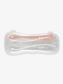 Lot De 2 Cuillères Ergonomiques D'apprentissage + Boîte De Transport BEABA Rose/gris - Beaba -Vertbaudet Soldes Magasin lot de 2 cuilleres ergonomiques dapprentissage boite de transport beaba 1