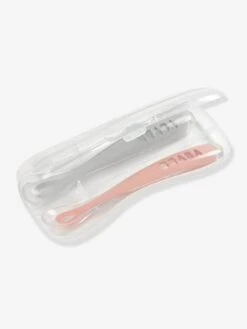 Lot De 2 Cuillères Ergonomiques D'apprentissage + Boîte De Transport BEABA Rose/gris - Beaba -Vertbaudet Soldes Magasin lot de 2 cuilleres ergonomiques dapprentissage boite de transport beaba 3