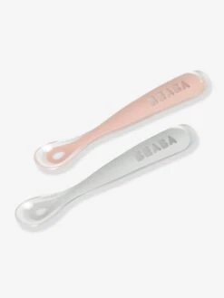 Lot De 2 Cuillères Ergonomiques D'apprentissage + Boîte De Transport BEABA Rose/gris - Beaba -Vertbaudet Soldes Magasin lot de 2 cuilleres ergonomiques dapprentissage boite de transport beaba 4