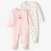 Lot De 2 Dors-bien "cerise" Bébé Fille Interlock Rose Pâle - Vertbaudet