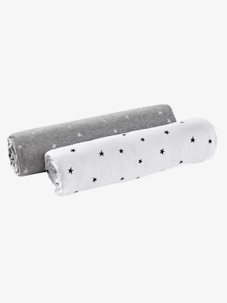 Lot De 2 Draps-housses Bébé En Jersey Extensible Imprimé étoiles Gris Chiné/blanc - Vertbaudet 2 Lot De 2 Draps-housses Bébé En Jersey Extensible Imprimé étoiles Gris Chiné/blanc - Vertbaudet – Image 2