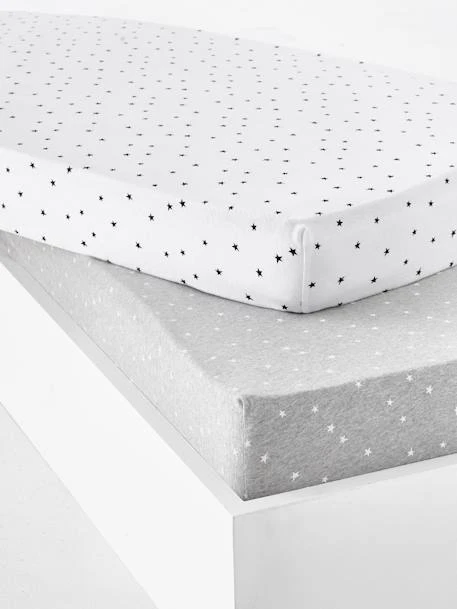 Lot De 2 Draps-housses Bébé En Jersey Extensible Imprimé étoiles Gris Chiné/blanc - Vertbaudet 1 Lot De 2 Draps-housses Bébé En Jersey Extensible Imprimé étoiles Gris Chiné/blanc - Vertbaudet