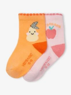 Lot De 2 Paires De Chaussettes "fruits" Bébé Abricot - Vertbaudet