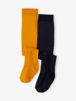 Lot De 2 Paires De Collants Bébé En Maille Ajourée Avec Torsades Lot Moutarde - Vertbaudet