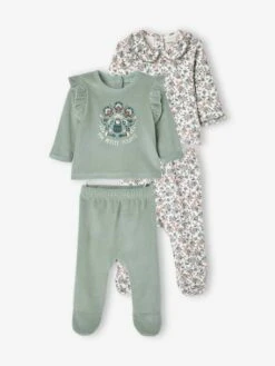 Lot De 2 Pyjamas En Velours Bébé Fille Lot Ivoire - Vertbaudet