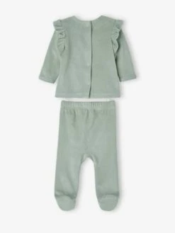 Lot De 2 Pyjamas En Velours Bébé Fille Lot Ivoire - Vertbaudet -Vertbaudet Soldes Magasin lot de 2 pyjamas en velours bebe fille 3