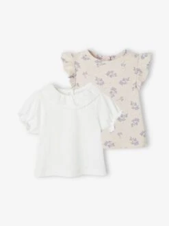 Lot De 2 T-shirts Romantiques Bébé Manches Courtes Lilas Imprimée - Vertbaudet