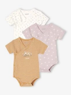 Lot De 3 Bodies Manches Courtes Bébé Ouverture Naissance Lilas - Vertbaudet