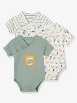 Lot De 3 Bodies Manches Courtes Ouverture Naissance Tilleul - Vertbaudet
