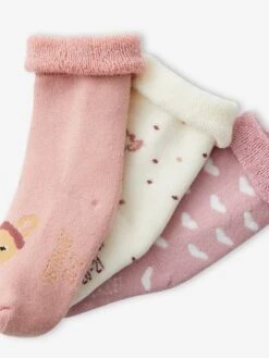 Lot De 3 Paires De Chaussettes Lapins Et Coeurs Bébé Fille Rose Poudré - Vertbaudet -Vertbaudet Soldes Magasin lot de 3 paires de chaussettes lapins et coeurs bebe fille 2