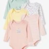 Lot De 5 Bodies Manches Longues Bébé Emmanchure US Lot Rose Grisé - Vertbaudet