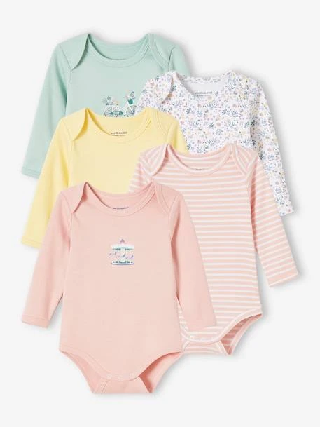 Lot De 5 Bodies Manches Longues Bébé Emmanchure US Lot Rose Grisé - Vertbaudet 1 Lot De 5 Bodies Manches Longues Bébé Emmanchure US Lot Rose Grisé - Vertbaudet