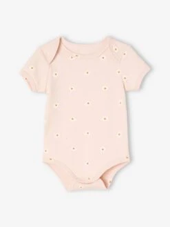 Lot De 5 Bodies Marguerites Manches Courtes Bébé Ouverture US Rose Pâle - Vertbaudet -Vertbaudet Soldes Magasin lot de 5 bodies marguerites manches courtes bebe ouverture us 5