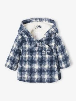 Manteau à Carreaux Bébé Ouverture Croisée Carreaux Bleu Foncé - Vertbaudet