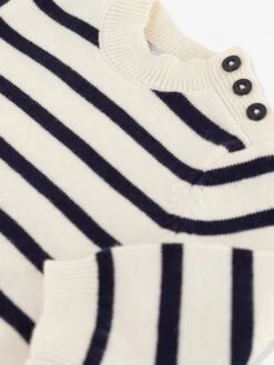 Pull Bébé En Laine Et Coton Rayé PETIT BATEAU Blanc - Petit Bateau -Vertbaudet Soldes Magasin pull bebe en laine et coton raye petit bateau 2