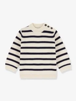 Pull Bébé En Laine Et Coton Rayé PETIT BATEAU Blanc - Petit Bateau