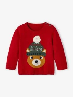 Pull De Noël Bébé Motif Ours Rouge - Vertbaudet