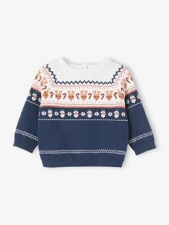 Pull Jacquard De Noël Bébé Marine - Vertbaudet -Vertbaudet Soldes Magasin pull jacquard de noel bebe 1