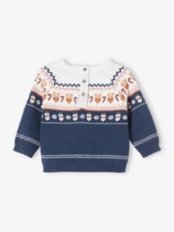 Pull Jacquard De Noël Bébé Marine - Vertbaudet -Vertbaudet Soldes Magasin pull jacquard de noel bebe 2