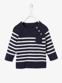 Pull Marinière Bébé Vert Grisé Rayé - Vertbaudet -Vertbaudet Soldes Magasin pull mariniere bebe 3