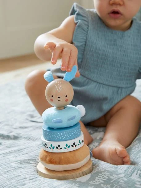 Pyramide à Empiler Tissu Et Bois FSC® Bleu - Vertbaudet 3 Pyramide à Empiler Tissu Et Bois FSC® Bleu - Vertbaudet – Image 3