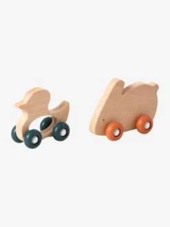 Set De 2 Animaux à Roulettes En Bois Et Silicone Orange - Vertbaudet -Vertbaudet Soldes Magasin set de 2 animaux a roulettes en bois et silicone 1