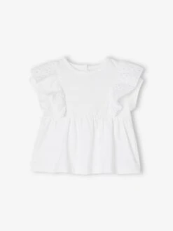 T-shirt Bébé Volant En Broderie Anglaise Blanc - Vertbaudet