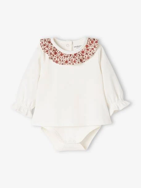 T-shirt Body Col Volanté Bébé Manches Longues Ivoire - Vertbaudet 1 T-shirt Body Col Volanté Bébé Manches Longues Ivoire - Vertbaudet