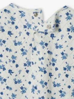 T-shirt Fleuri Bébé En Pointelle écru - Vertbaudet -Vertbaudet Soldes Magasin t shirt fleuri bebe en pointelle 5