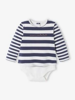 T-shirt Marinière Body Bébé Manches Longues écru - Vertbaudet